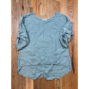 Terzo Millennio 100% Linen Italia Made Button Back Tunic Top Blouse Women Large